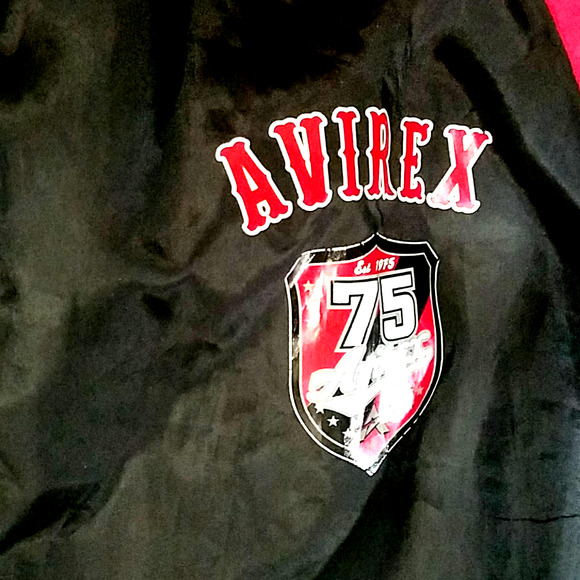 VTG AVIREX 75 Lightweight Zip-Up Jacket Collared Black / Red / White SZ M - Picture 4 of 8